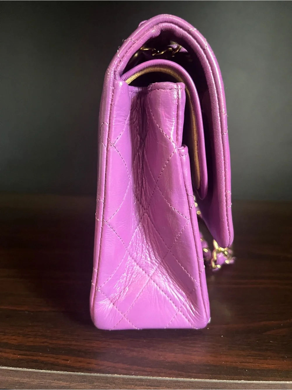 CHANEL Quilted Lambskin Shoulder Bag in Vibrant Purple 24KT Gold plated Chain - Picture 8 of 10